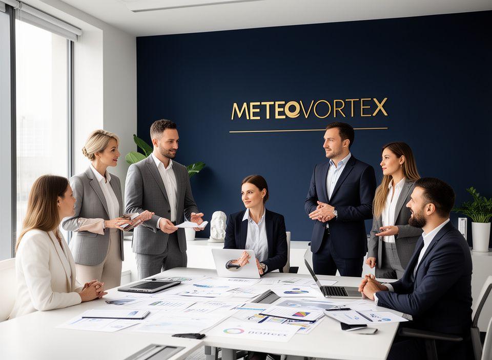 Zespół MeteoVortex podczas profesjonalnego spotkania w nowoczesnym biurze
